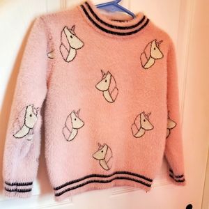 Fuzzy pink unicorn sweater